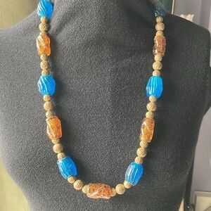 Cadoro Chunky Glass Bead Gold Tone Long Necklace